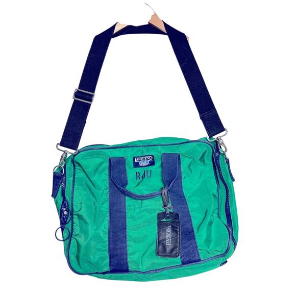 Lands End Lighthouse Vtg USA Made Duffle Shoulder Bag Travel Green Weekender - Picture 1 of 6
